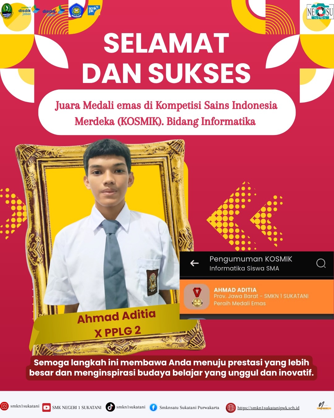 SISWA SMKN 1 SUKATANI PURWAKARTA RAIH MEDALI EMAS DI KOMPETISI SAINS NASIONAL